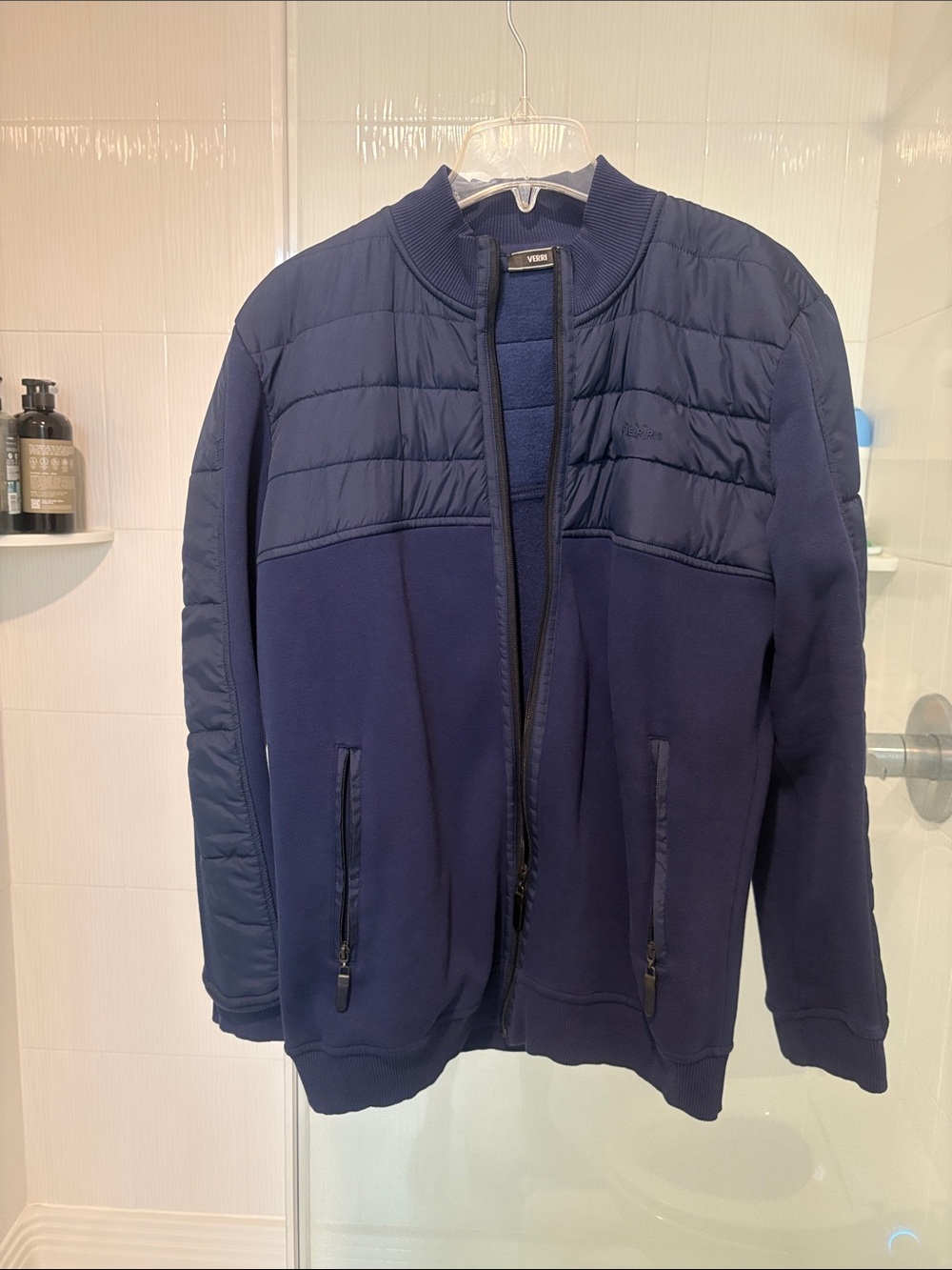 Men's Quilted Panel Navy Bomber Jacket